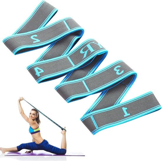 Zeynomax - Stretchband met 9 lussen voor yoga en fitness - Blauw - Zeer elastisch - Geschikt voor pilates, dansen en gymnastiek - Effectieve rekoefeningen van Merkloos