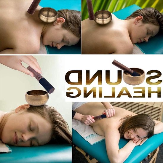 Zingende kommen Meditatie - Hart Chakra - Hand Gehamerd - Tibetaanse klankschaal - Striker - Kussen - Set - Hamer van Merkloos