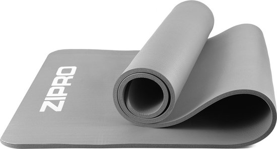 ZIPRO Trainingsmat NBR - Fitnessmat 180x60cm - Dikte 10mm - Comfort - Pilates - Grijs - Met Draagriem van Merkloos