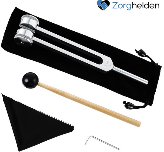 Zorghelden® Professionele stemvork 128 hz - Inclusief houten hamer en opbergzakje - Stemvork 128hz healing - Klankschaal van Merkloos
