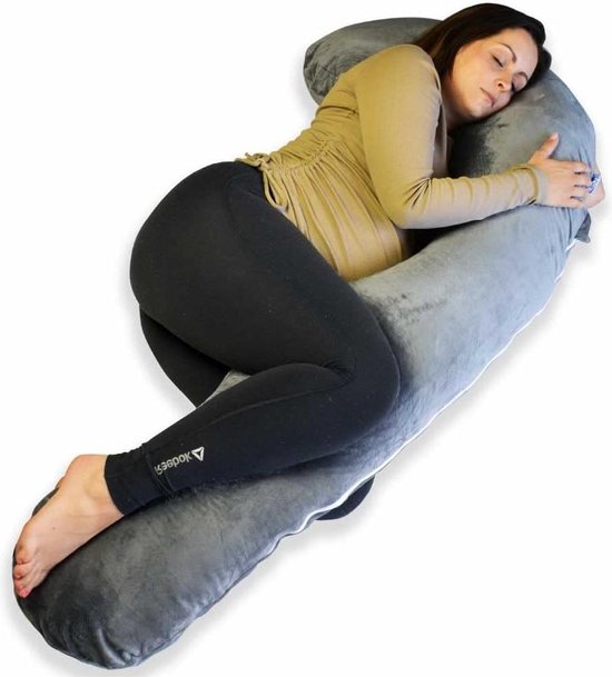 Zwangerschapskussen XXL J-vorm - Voedingskussen - Zijslaapkussen - Lichaamskussen - Grijs - 155x80cm Pregnancy pillow van Niimo