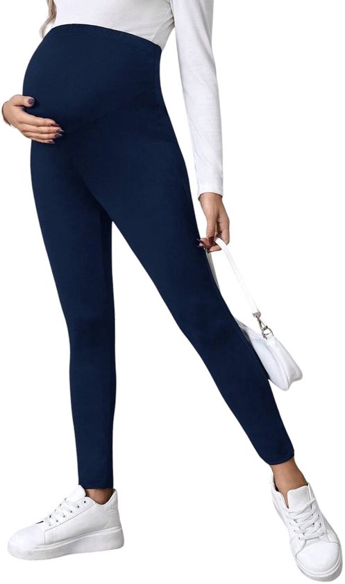 Zwangerschapslegging - Over de Buik - Zwanger - Legging - Comfortabel - Casual - Stijlvolle Legging - Zwangerschap - Sportlegging - Ideaal voor Workout - Yoga - Dagelijks Gebruik - Donkerblauw - Marineblauw - Blauw - Maat L van Mija Arts