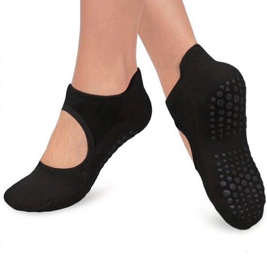 Zwart antislip pilates sokken dames 2 paar ademende open wreef yoga sokken met siliconen antislip zool lage sport sokken voor pilates yoga barre dans fitness en vloeroefeningen maat 36-40