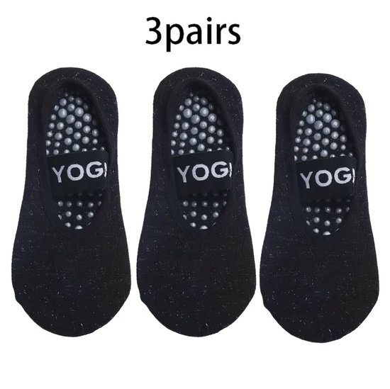 Zwart antislip pilates sokken dames 3 paar ademende yoga sokken met elastische wreefband siliconen antislip zool lage sokken voor pilates yoga barre dans fitness en vloeroefeningen maat 36-40