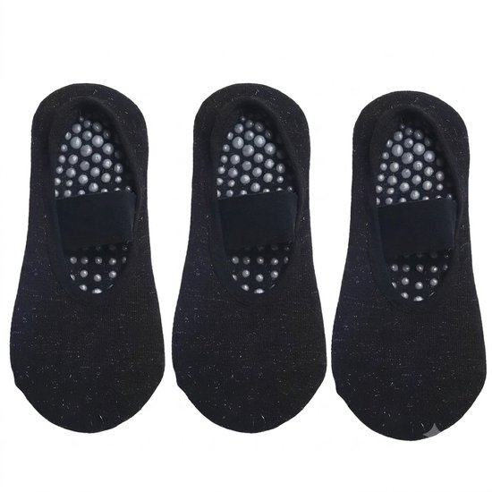 Zwart grijs paars antislip pilates sokken dames 3 paar ademende ballet sokken met kruiselastiek siliconen antislip zool voor yoga pilates barre dans fitness en vloeroefeningen maat 36-40