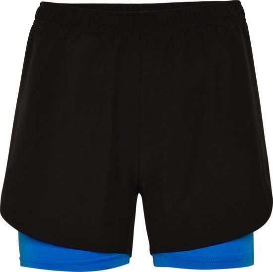 Zwart / Kobalt Blauw dames korte sportbroek en elastische band model Lanus maat M van Gorilla Wear