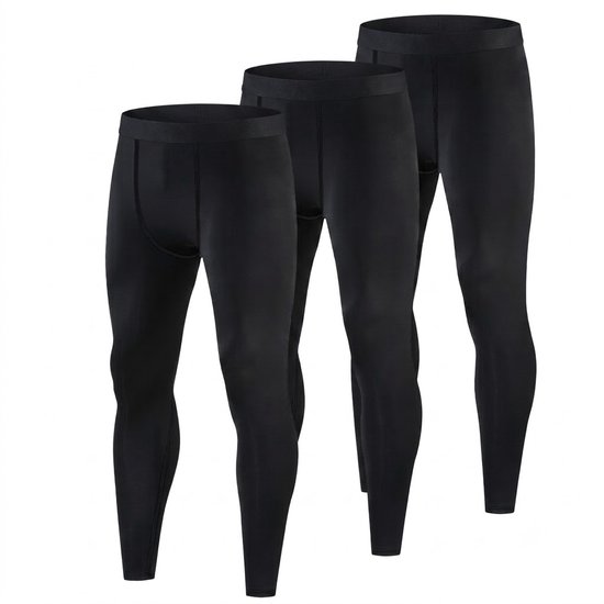 Zwart vechtsportlegging heren compressie broek sportlegging 3 stuks effen design elastische taille stretch fitness legging ademend voor hardlopen basketbal yoga training en buitensport maat S