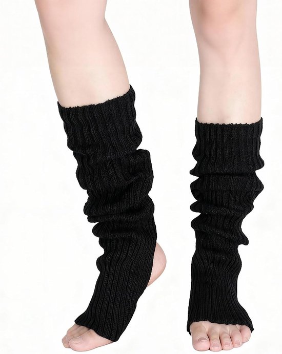 Zwarte 50 cm Open Toe en Heel Legwarmers voor Dames - Ideaal voor Dans, Yoga en Winteractiviteiten, Perfect voor Latin Dans en Dagelijks Gebruik