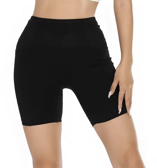 Zwarte hardlooplegging - Korte fitnessbroekje - Medium - Zwart - Met 2 zij zakjes voor telefoon - High Waist - Fitnesslegging - Short - CHPN