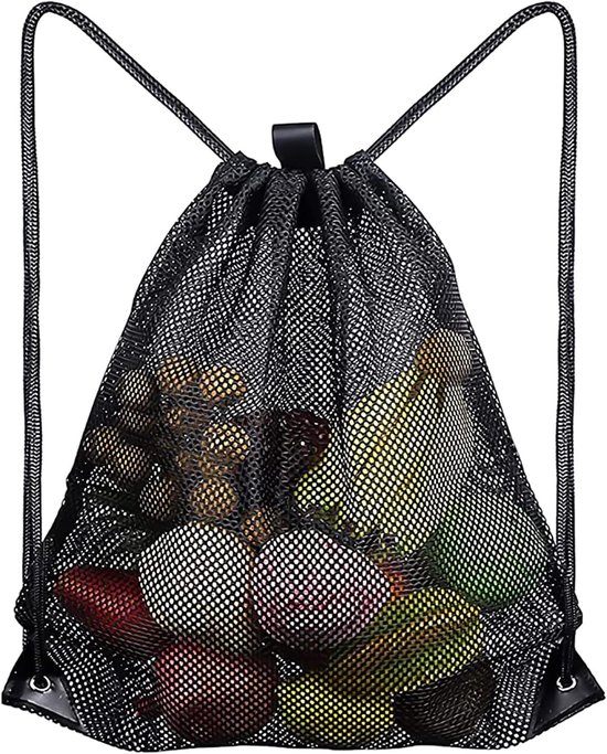 Zwarte sporttas - 40*45cm - Mesh - Trekkoord - Geschikt voor fitness, sport, zwemmen, duiken, reizen, yoga, dansen, kamperen, wandelen van Merkloos