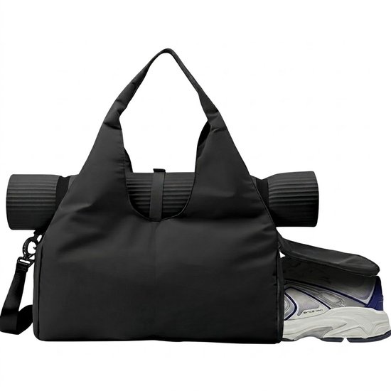 Zwarte sporttas dames en heren yoga tas fitness tas pilates tas weekendtas met schoenenvak grote capaciteit verstelbare schouderband draagtas voor sport en reizen